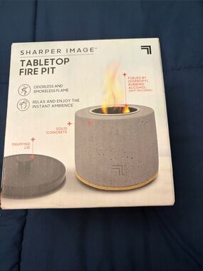 Sharper Image Concrete Tabletop Fire Pit in Gray with Gold Trim